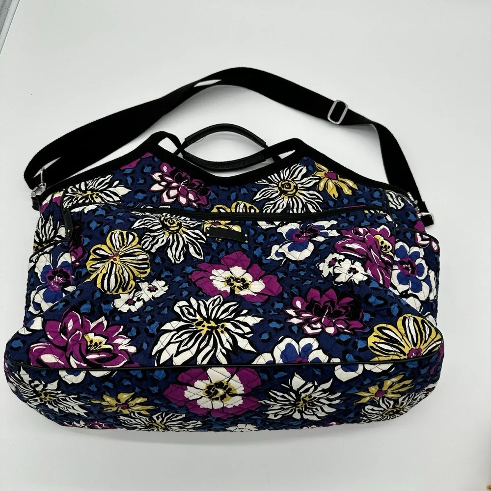 Vera Bradley African Violet Floral Leopard Quilted Cotton Tote Crossbody Bag